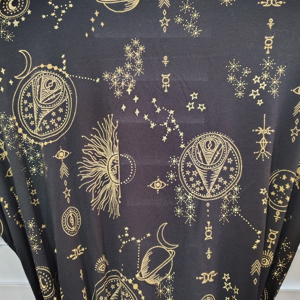 Celestial Whimsigoth Soma Robe Womens XS Black Gold Sun Moon Astrology Wrap Belt - Picture 2 of 6